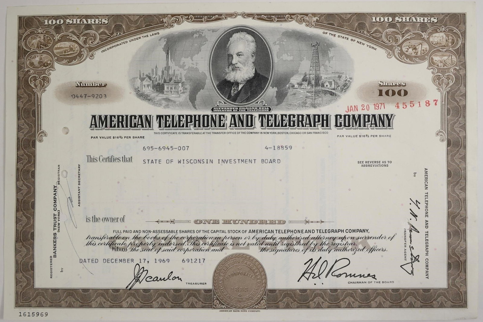 AT&T 100-Share Stock Certificate (1 of 2)