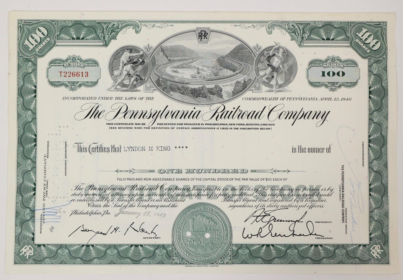 Pennsylvania Railroad Stock Certificate 1960 (1 of 2)