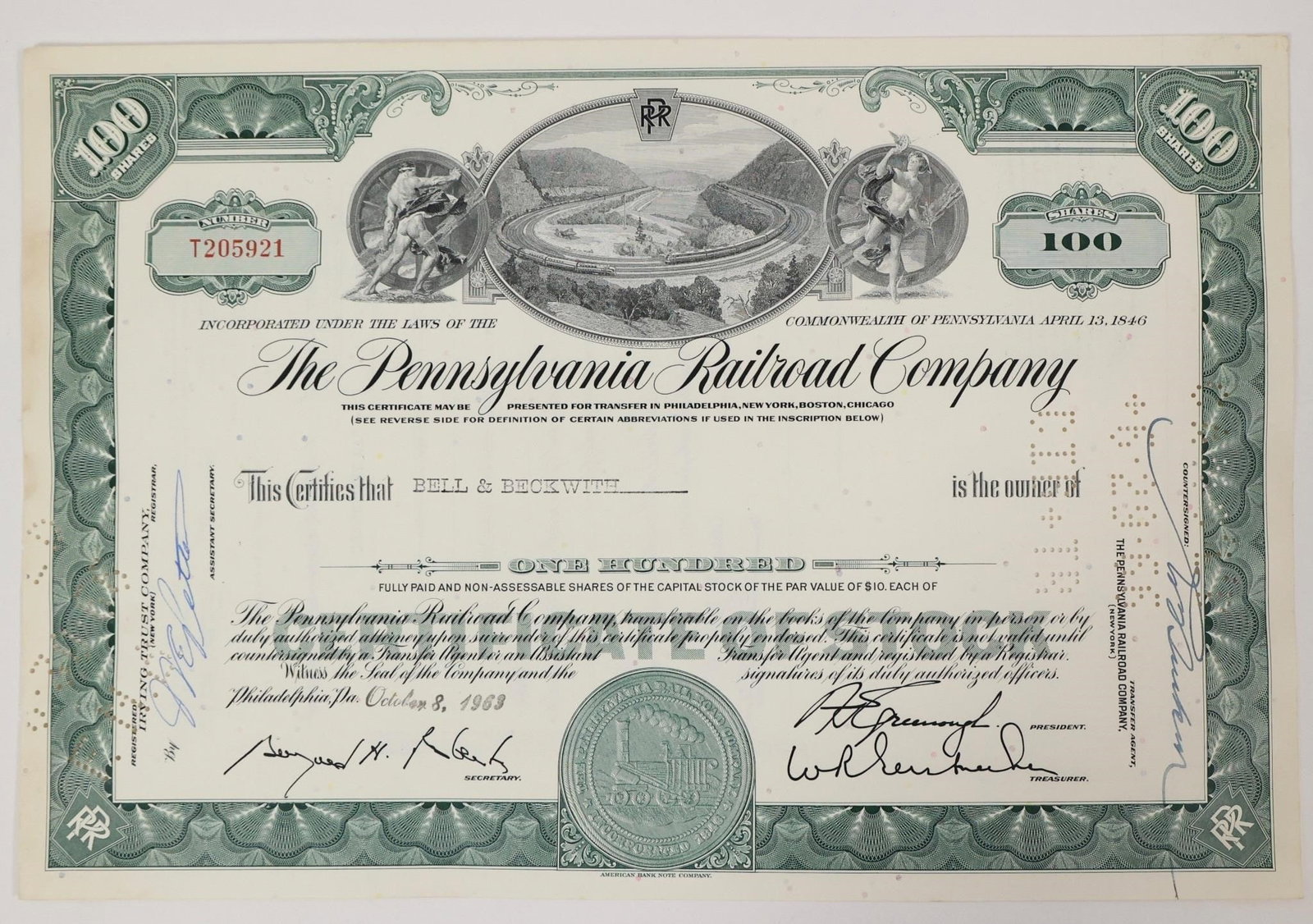 Pennsylvania Railroad Stock Certificate 1969 (1 of 2)