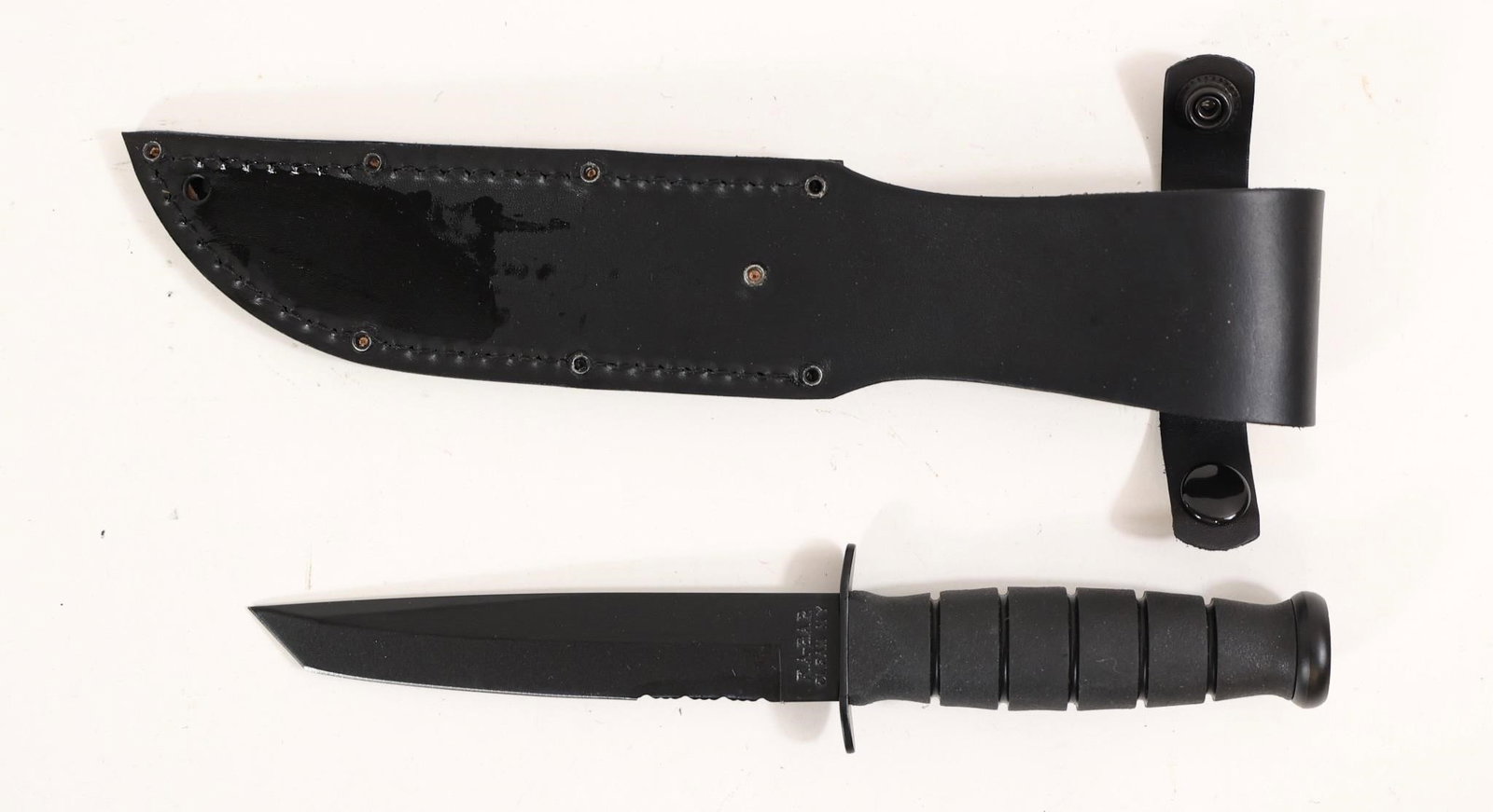 Ka-bar 5055 Short Tanto Black 9.37in Knife: This fixed blade knife offers rugged performance and versatile utility. The serrated 5.25-inch 1095 Cro-Van steel blade uses a hollow grind and 20 degree edge angles to balance strength and cutting ab