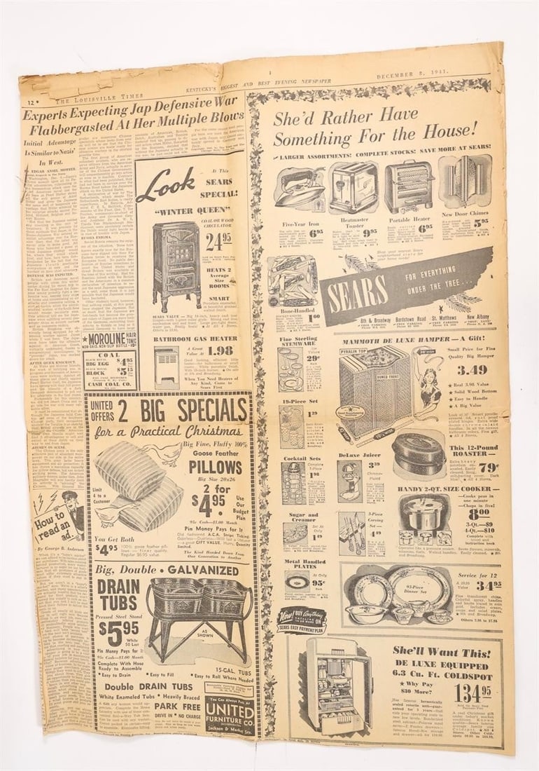 Declaration of War December 8, 1945 Newspaper - 2