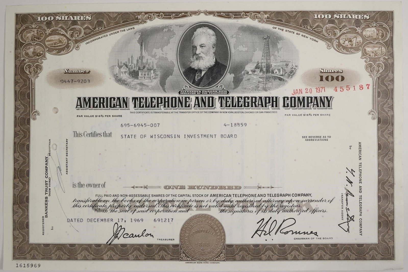 AT&T 100-Share Stock Certificate (1 of 2)