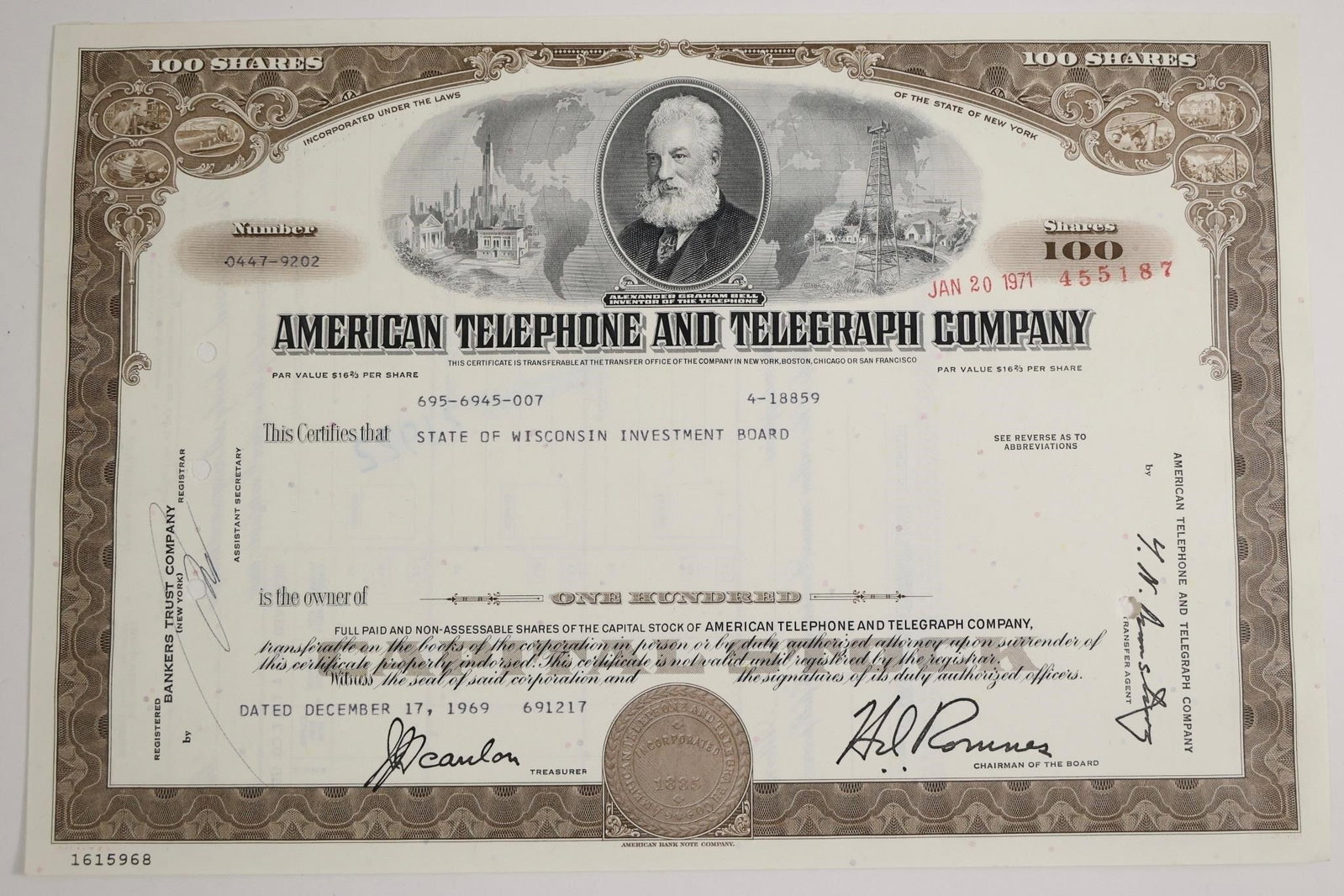 AT&T 100-Share Stock Certificate (1 of 2)