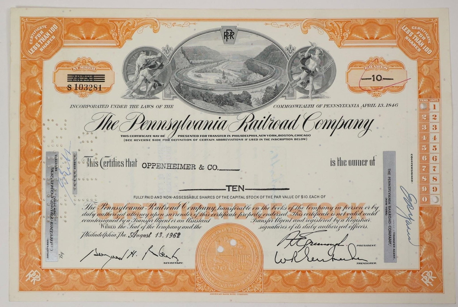 Pennsylvania Railroad Stock Certificate 1962 (1 of 2)