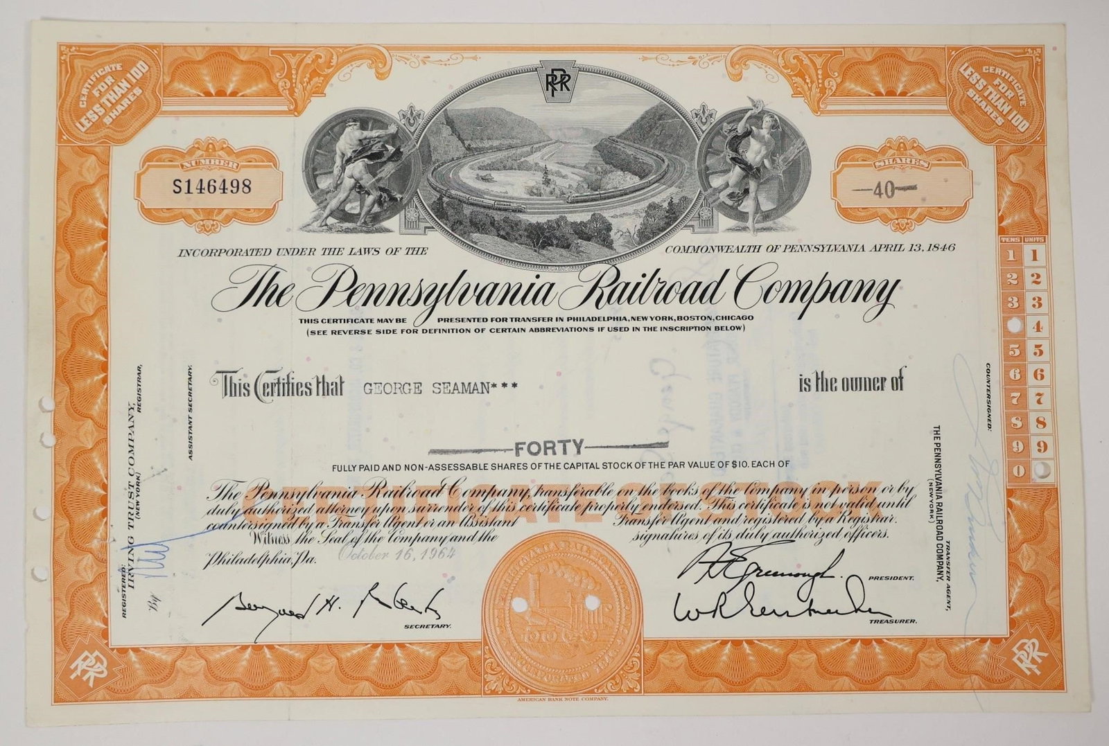 Pennsylvania Railroad Stock Certificate 1960 (1 of 2)