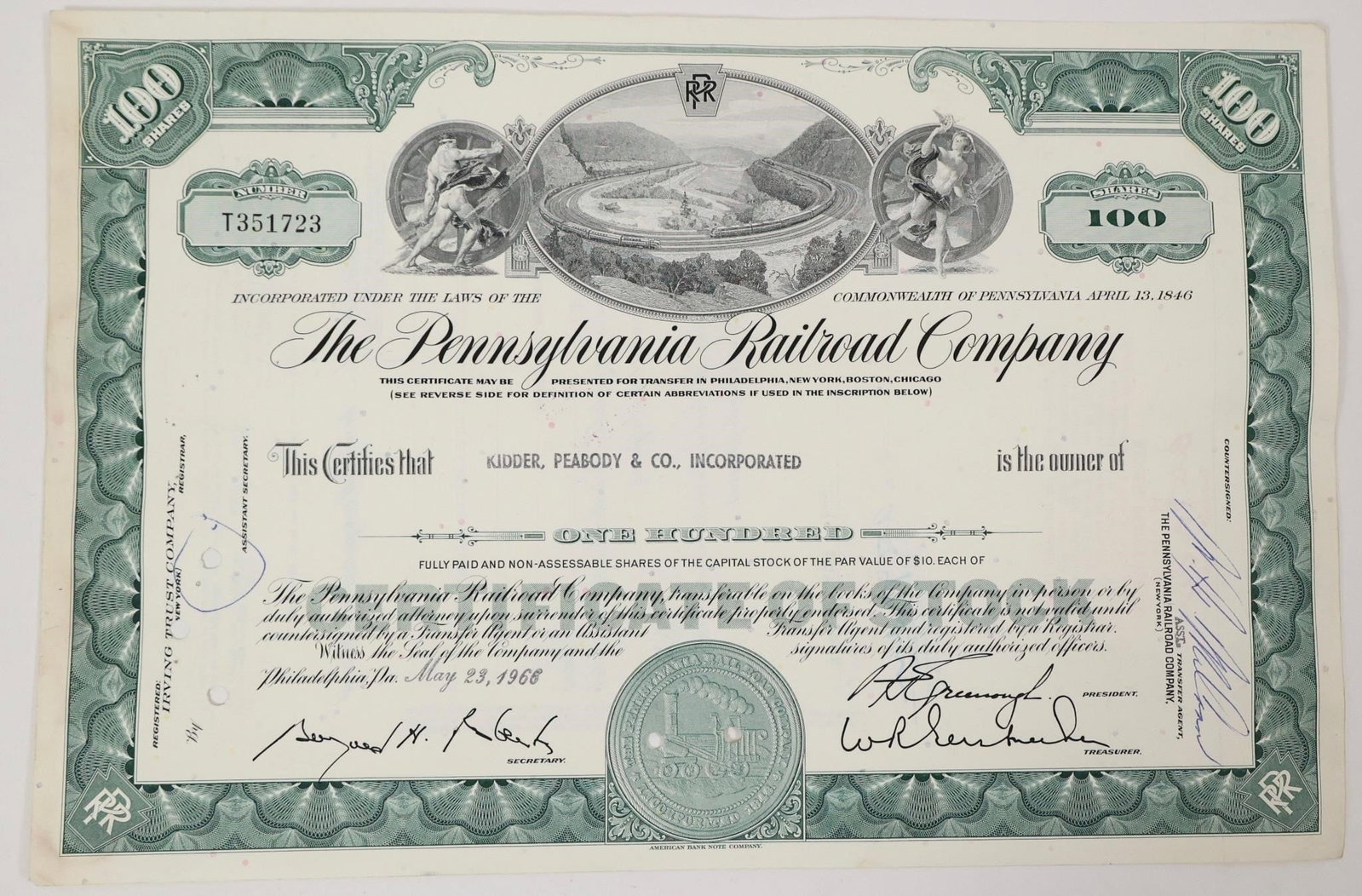 Pennsylvania Railroad Stock Certificate 1966 (1 of 2)