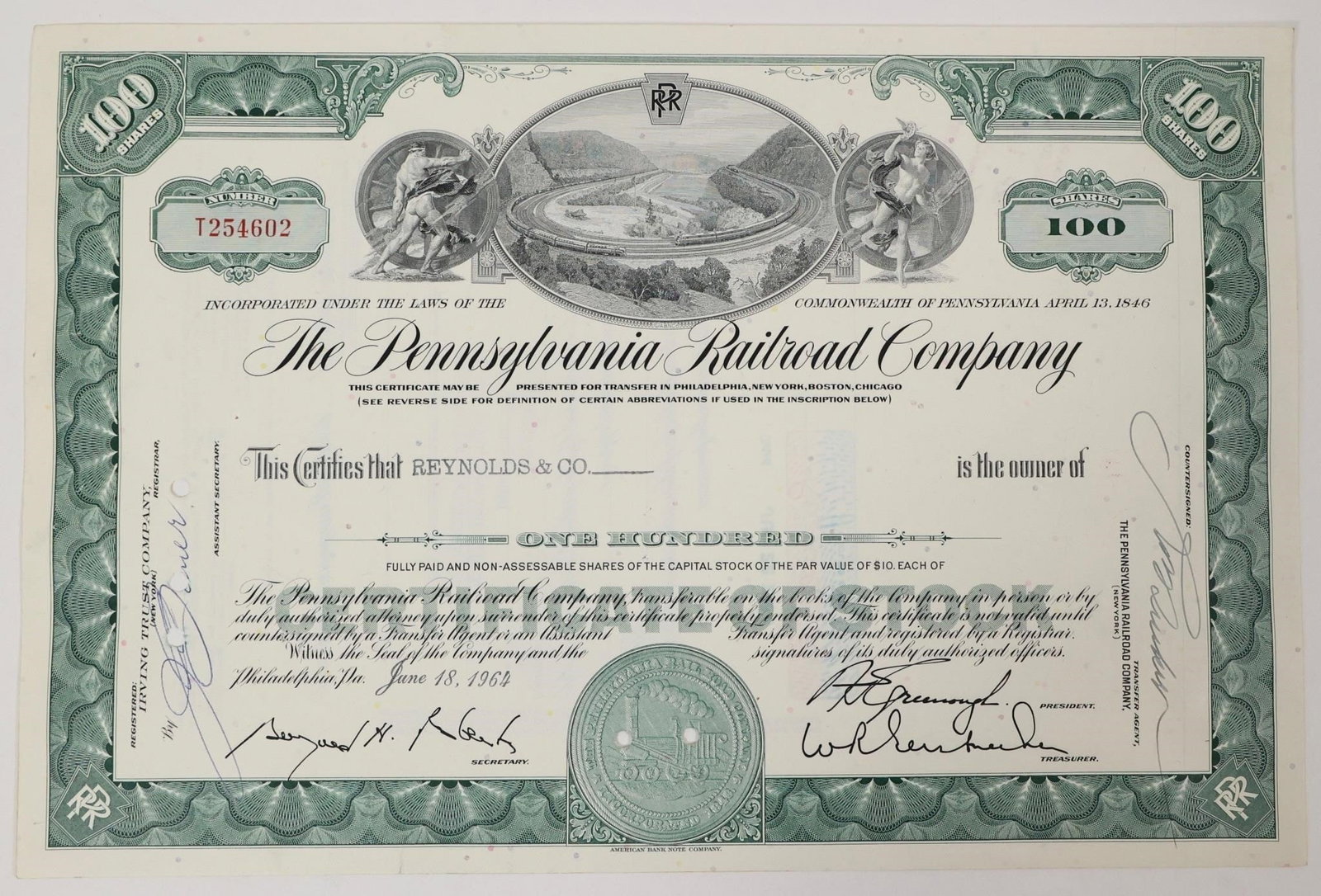Pennsylvania Railroad Stock Certificate 1964 (1 of 2)