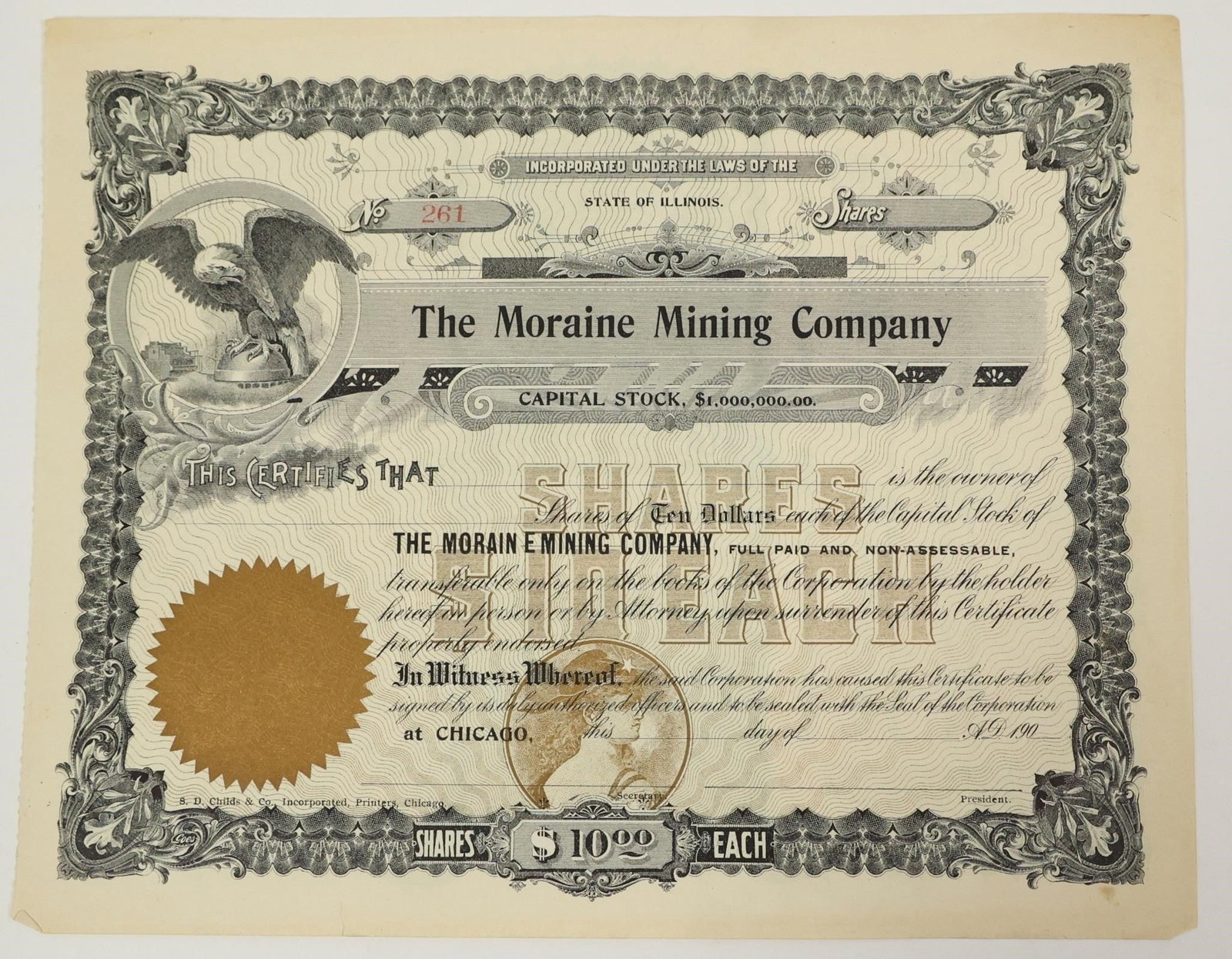 Moraine Mining Company Stock Certificate 190_ (1 of 2)