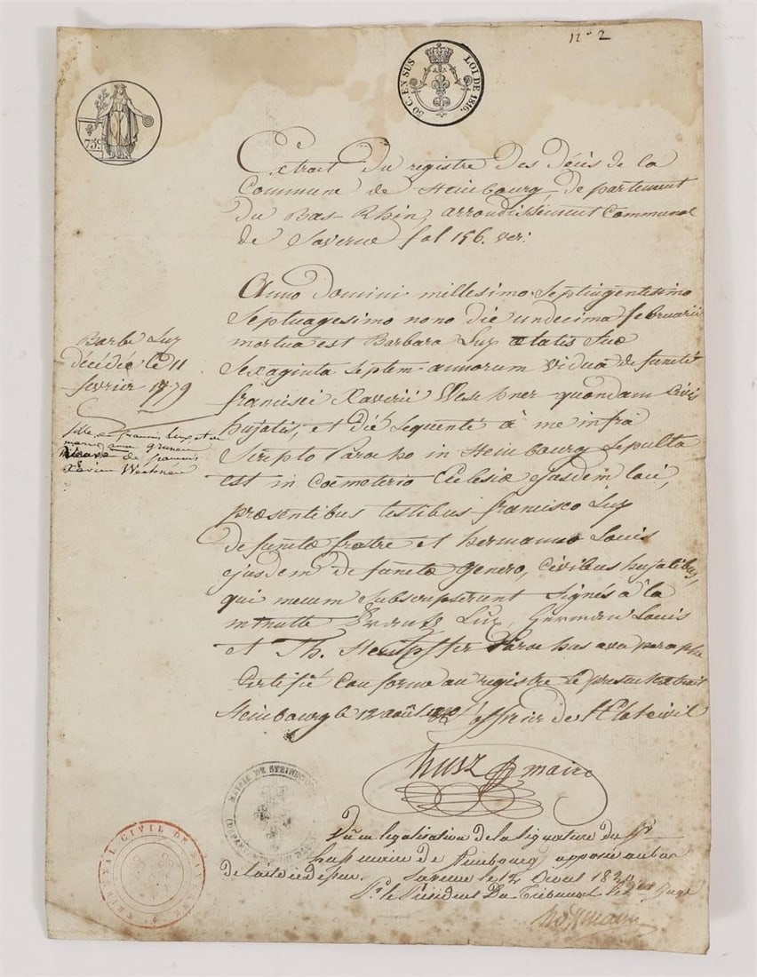 French Manuscript Document with Seals: 1 handwritten sheet, double-sided.Original handwritten leaf/page drafted in French, in brown ink, in an administrative and notarial cursive script from the late 18th century to the early 19th