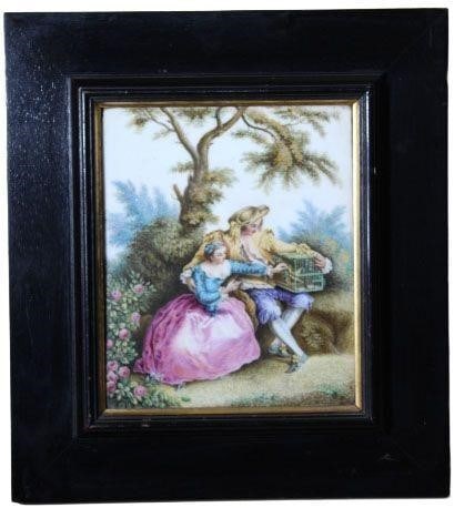 19th Century KPM Style Porcelain Plaque: Vintage porcelain artwork.Artist unknown.Artwork is framed.Dimensions: 14" x 12"