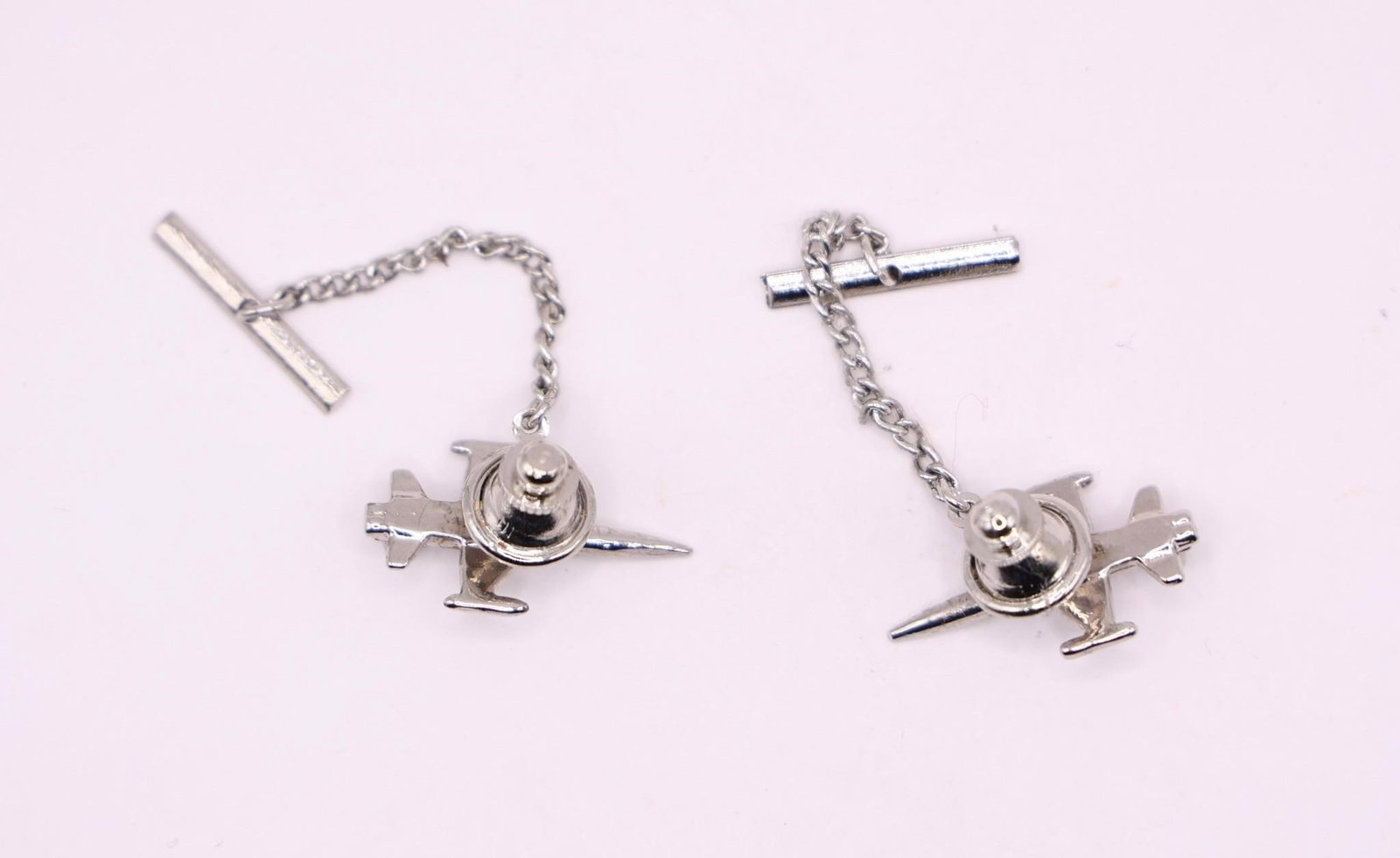 Silver Tone Airplane Tie Tacks Set - 2
