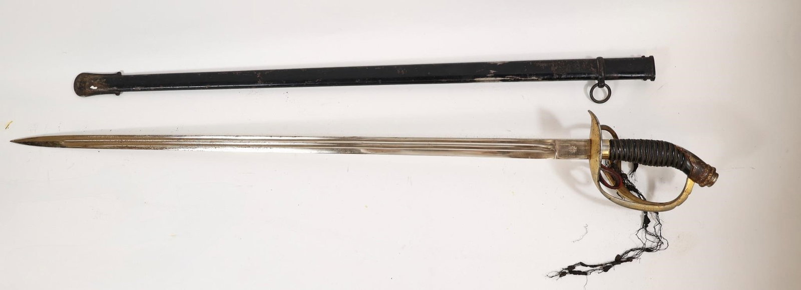 Antique Imperial Russian Army Heavy Cavalry Sword.: Rare French Napoleonic Wars Era Russian Cuirassier Palasche Battle Sword w/ Gilt Brass Hilt & ScabbardOverall length: approximately 37 inches; blade length: approximately 31.5 inches.