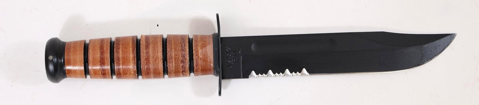 Ka-bar 1219 Us Army Serrated 11.87" Knife: This Ka-bar 1219 Us Army Serrated 11.87" Knife Features A 7-inch 1095 Cro-van Steel Blade In A Clip Point Profile With Partial Serration To Aid In Slicing Synthetic And Looped Materials, Ground Flat