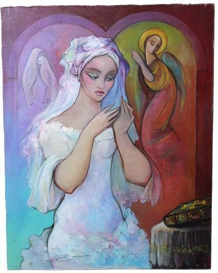 Two Ladies by Ruslan Nalbandyan: By Ruslan Nalbandyan: The work is by the artist.Painting is not framed.Dimensions: 14" x 18"Oil on canvas.2018