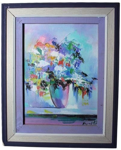 Purple Flowers by NarekArt: By Narek Khachatryan: The work is by the artist.Armenian ArtistPainting is framed.Dimensions: 17" x 21"Oil on canvas.