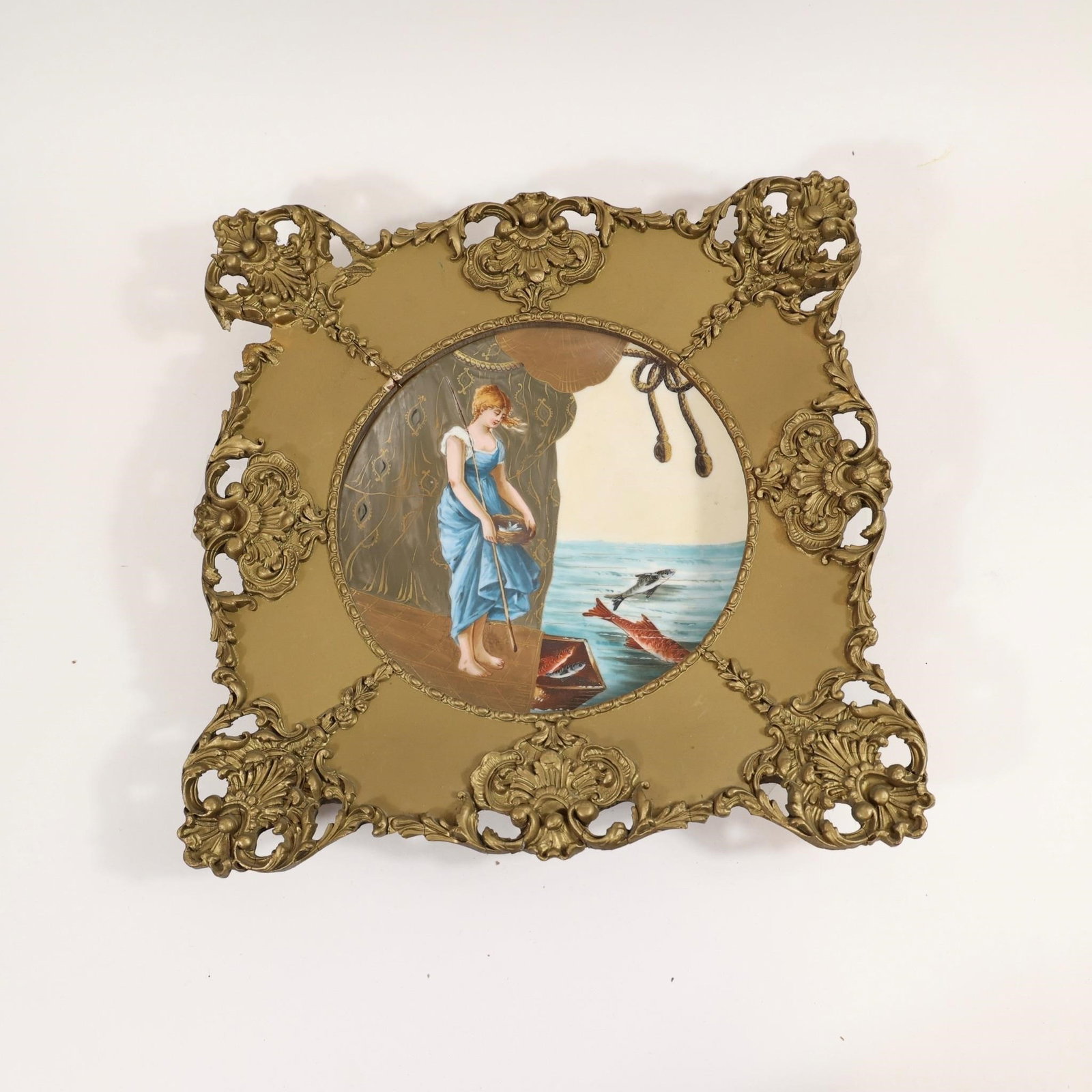 Vintage Sungott Porcelain Plaque w/ Brass Frame (1 of 3)