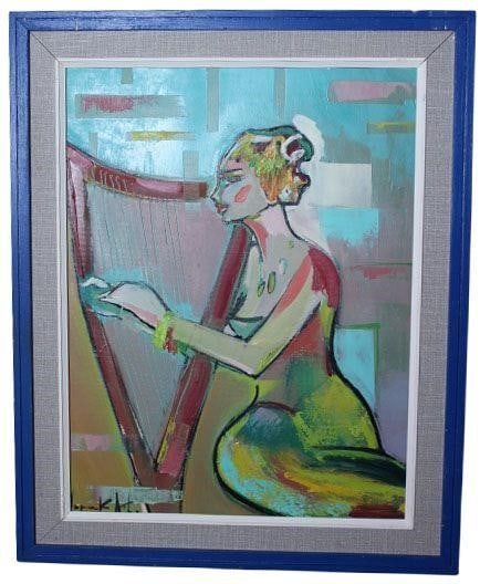 Playing Lady by NarekArt: By Narek Khachatryan: The work is by the artist.Armenian ArtistPainting is framed.Dimensions: 17" x 21"Oil on canvas.