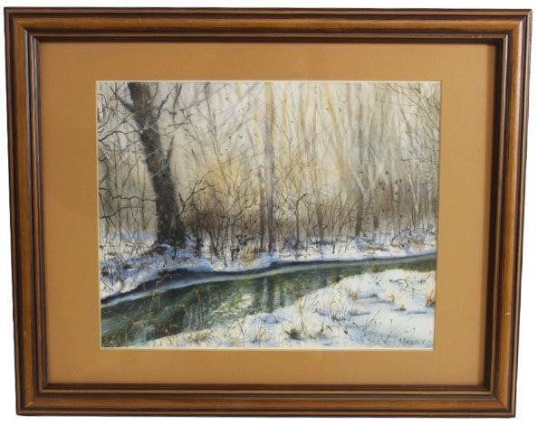 Watercolor Painting (Winter) by Jamshid Umarov: Painting is framed.Dimensions with frame: 16" x 20"Jamshid Umarov: The work is by the artist.Watercolor Artist, born in Uzbekistan.