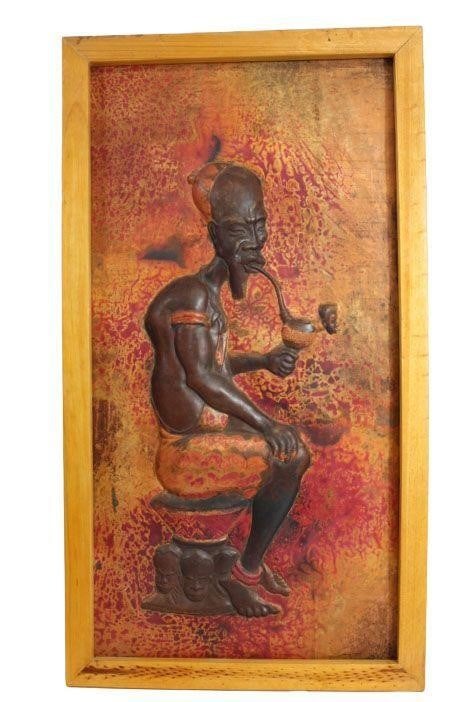 Tribal art: Copper artwork, Signed by Zmroy: African copper artCopper ArtArtwork is framed.Dimensions: 17.5" x 32"