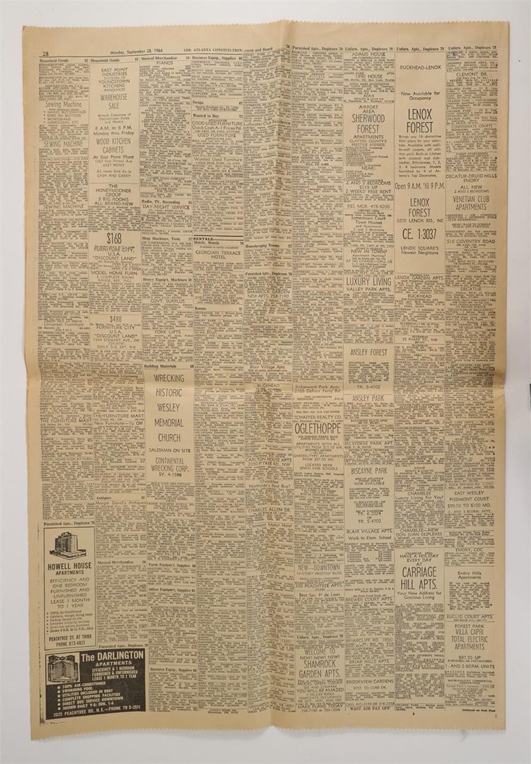 Atlanta Constitution Classifieds 1964 - 2