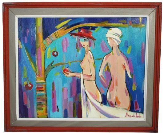 Two Ladies by Narek Art: By Narek Khachatryan: The work is by the artist.Armenian ArtistPainting is framed.Dimensions: 19" x 23"Oil on canvas.