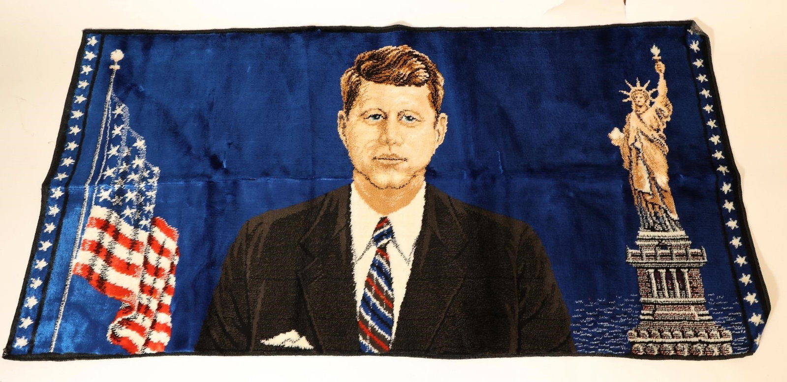 Jimmy Carter Vintage Area Tapestry: A tapestry is a heavy, handwoven, or intricately piece of textile art. Measures 20"X39". Tag says made in Italy.