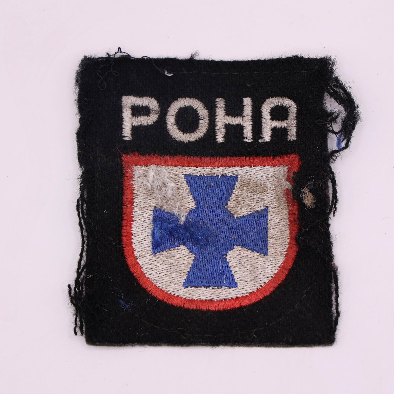 Russian People Liberation Army Reproduction Patch: This is a reproduction patch for the Russian People's Liberation Army (RONA). The Cyrillic text "" stands for Russkaya Osvoboditel'naya Narodnaya Armiya. The formation was a collaborationist military 