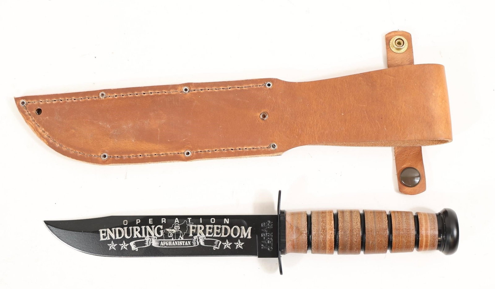 Ka-bar 9168 Us Army Op. Enduring Commem. Knife: This Ka-bar 9168 Us Army Operation Enduring Freedom Commemorative Knife Features An Approximately 7-inch Clip Blade Crafted From 1095 Cro-van Steel, Offering A Flat Grind And Approximately 20-degree