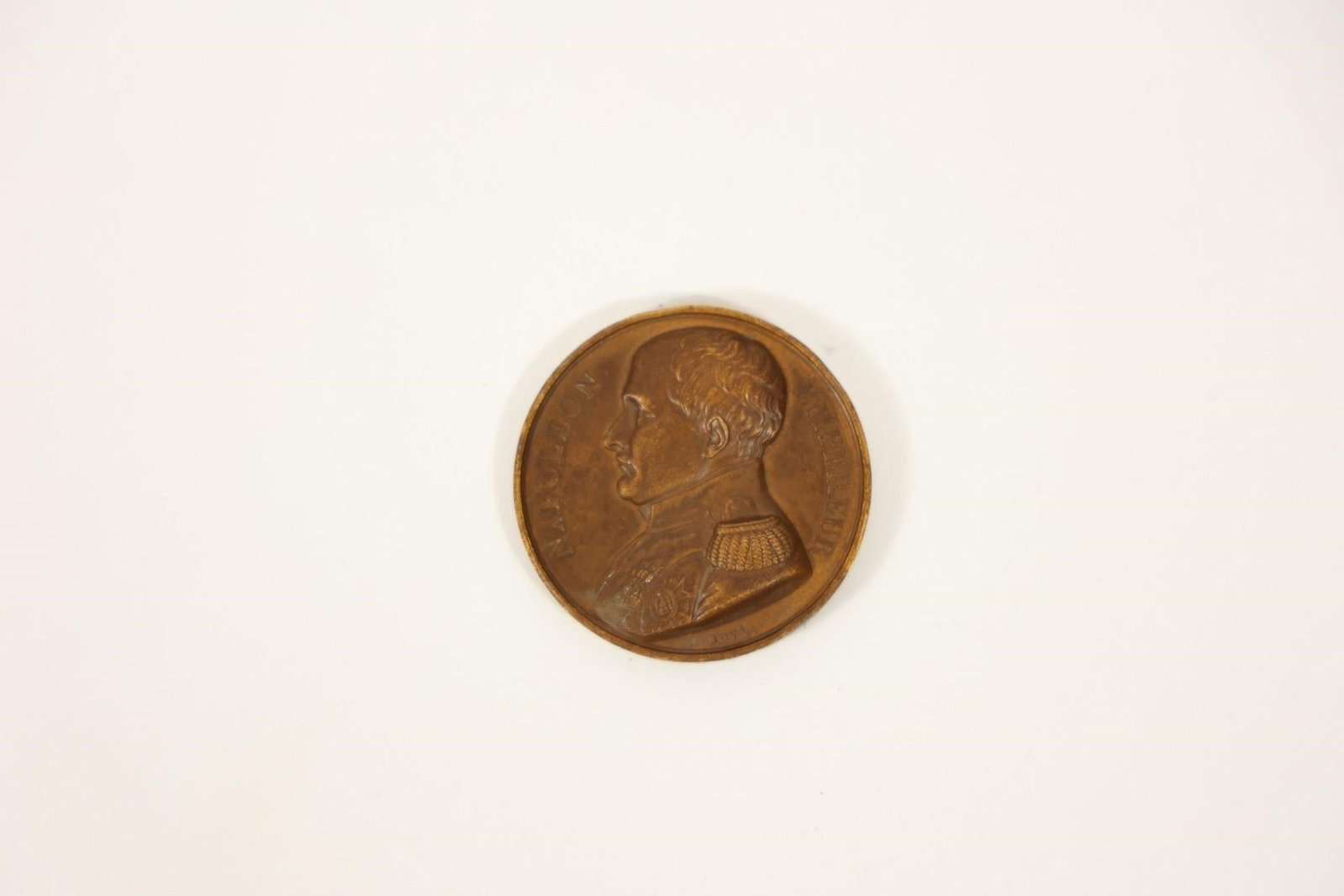 1840 Napoleon St. Helena Memorial Medal: 1840 French copper memorial medal commemorating Emperor Napoleon Bonaparte and his legacy on Saint Helena. Designed by renowned engraver Antoine Bovy, the obverse features a bust of Napoleon with the