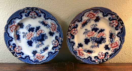 (Pair of) Antique Flow Blue English Plate, ca. 1842 -1883