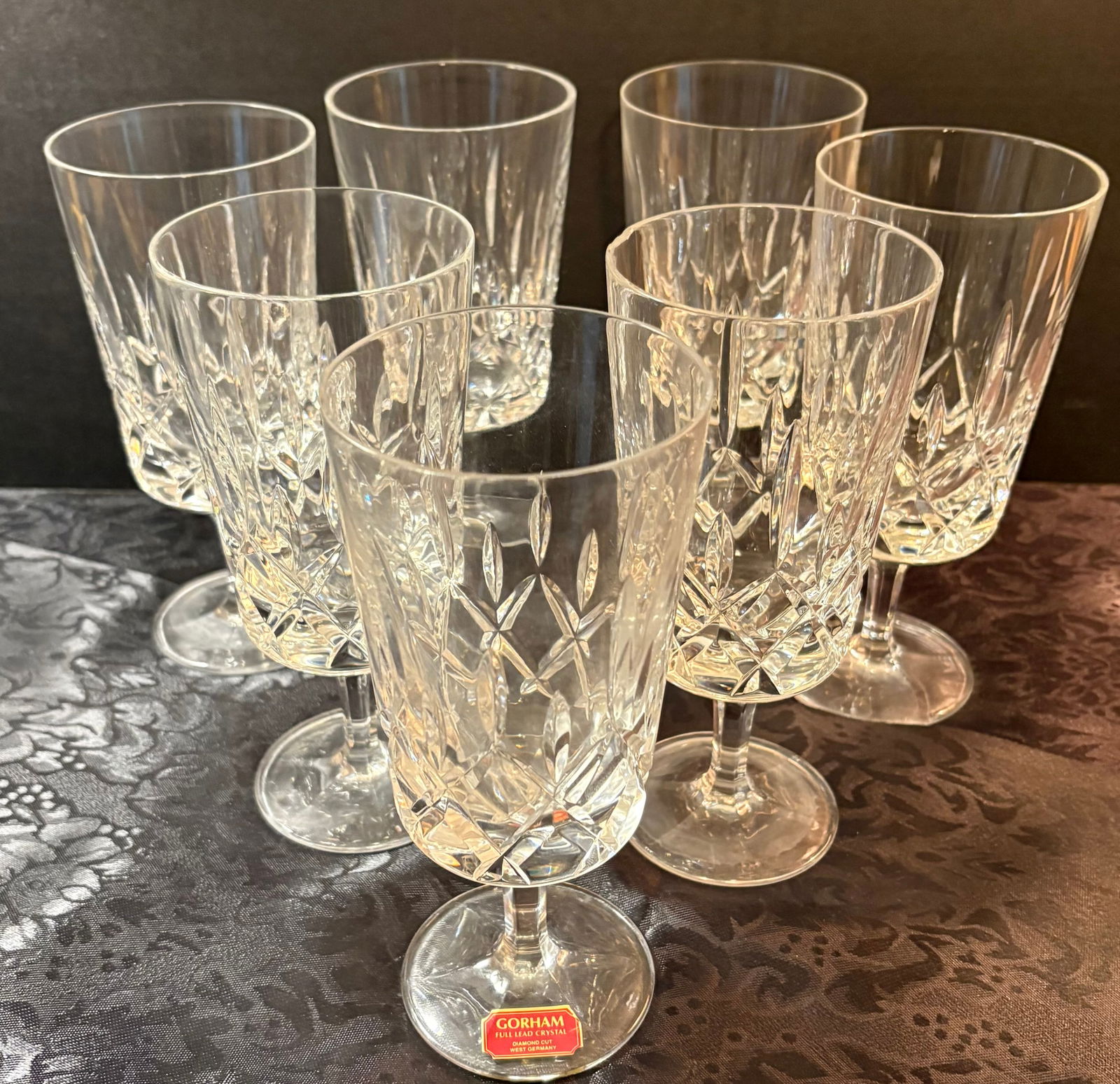 Gorham Full Lead Crystal, Diamond Cut Glass Goblet x7 (1 of 6)