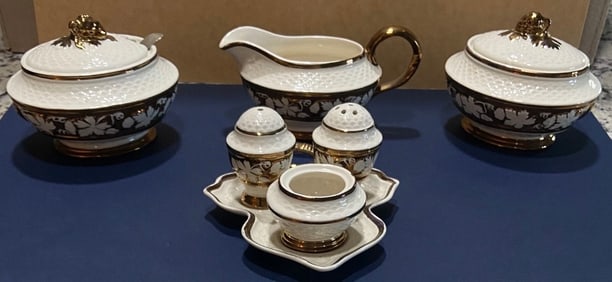 Vintage (1940s) 10-Piece Wade Hand-Painted Ivory w/24k Gold Creamer, S&P Shaker.