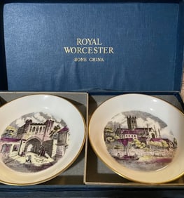 Vintage Royal Worcester Boxed Porcelain Trinket Trays (Stamped) - w/Gold Trim