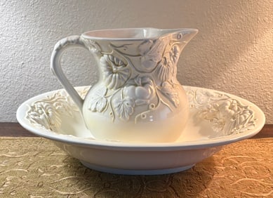 Vintage Italian Parian Ware Pitcher & Wash Basin Set