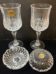 Vintage (1970s) French Cristal D'arques Genuine Lead Crystal Water Goblets & Candy Dishes