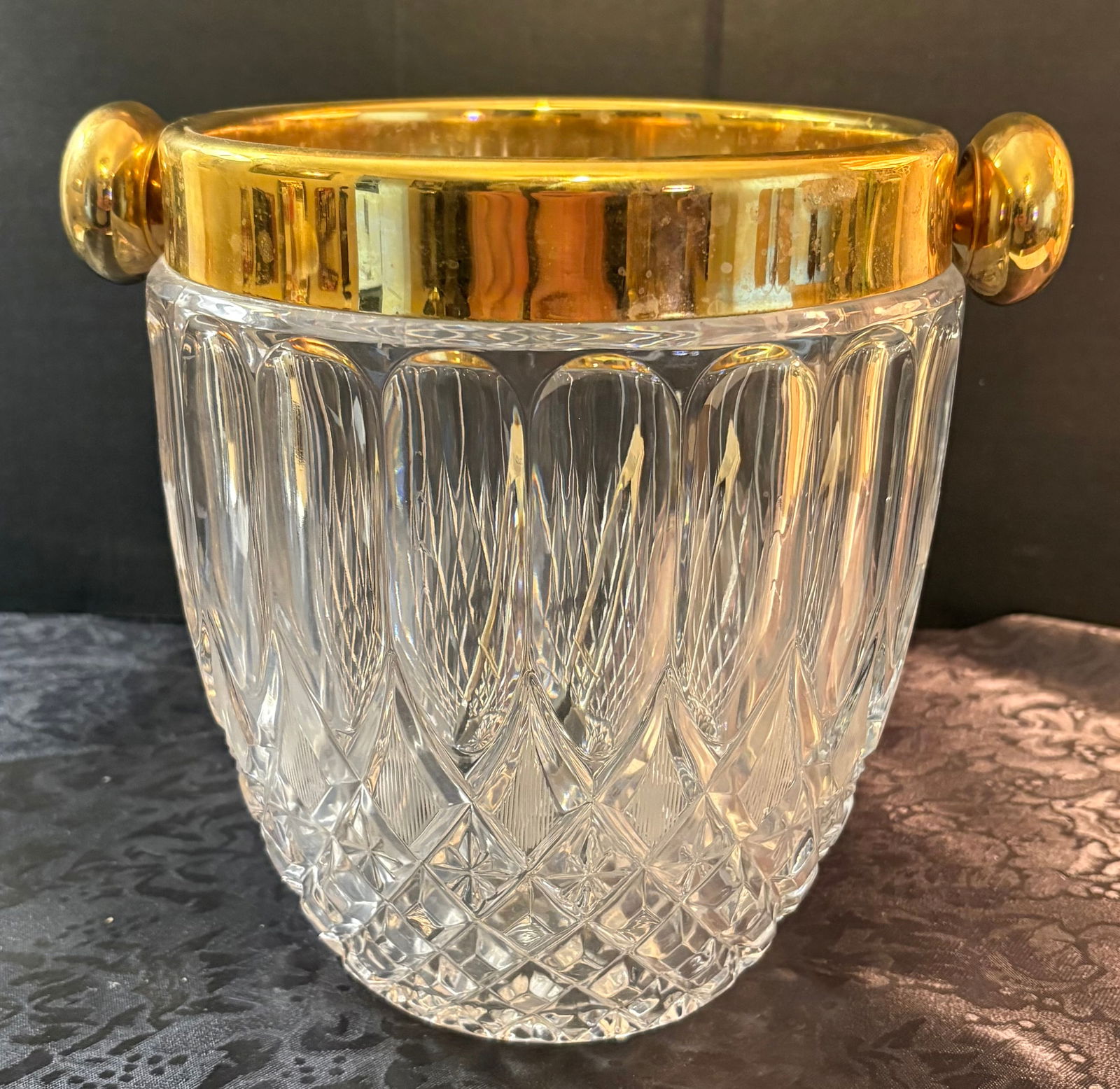 Vintage (ca. 1970) Crystal Ice Bucket w/Ice Cube Tongs (1 of 6)