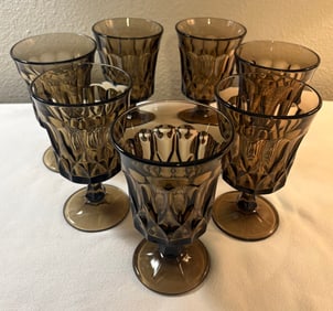 Vintage 7-Piece Noritake Perspective Brown Glass Goblets