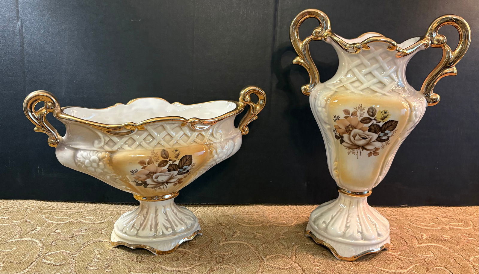 Vintage Pair of MCM Italian "Ceramic Le Torri" Gilded Vases (1 of 7)