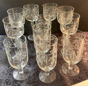 Vintage 11-piece Glastonbury-Lotus Yorktown Clear Cut Glassware