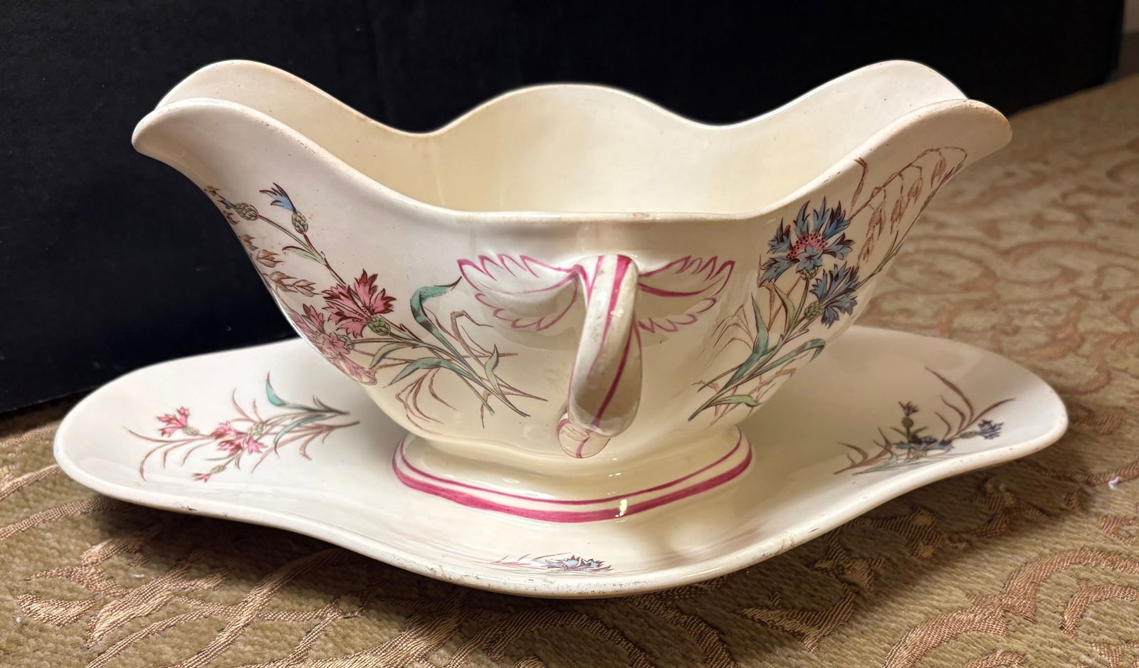 Antique K&G Lunéville, Bleuet Pattern, Gravy Boat w/Attached Under-plate (1 of 6)