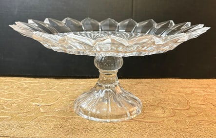 Vintage Clear Crystal Pedestal Cake Stand w/Sunflower Design