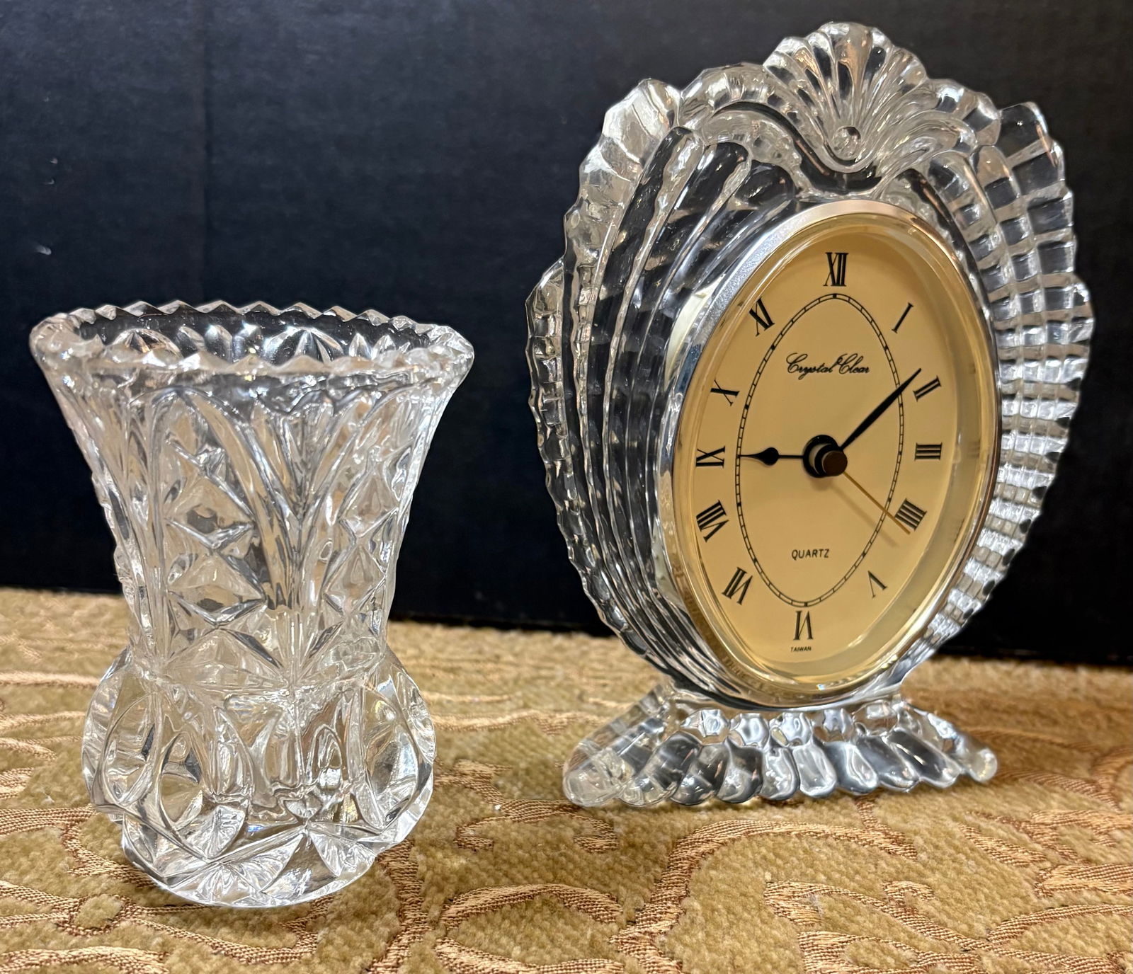 24% Lead Crystal Desk/Mantel Clock & Bud Vase (1 of 9)