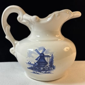 McCoy Pottery Delft-Style Ceramic Pitcher - Dutch Inspired Windmill Scene