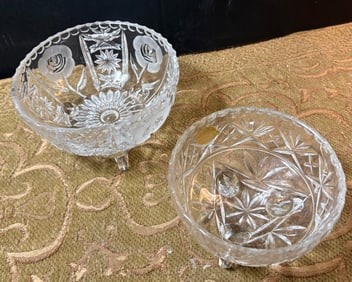 Pair of Cut Lead Crystal, 3-Footed Bowls