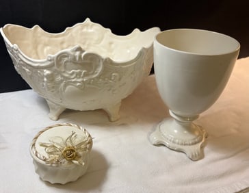 Japanese Moriyama Planter/Beswick Ware 1858/Ivory Trinket Jewelry Box Lot