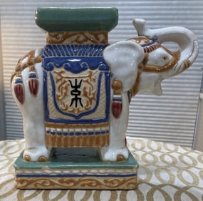 Vintage (1950s) Ceramic Glazed Elephant Garden Plant Stand/Side Table