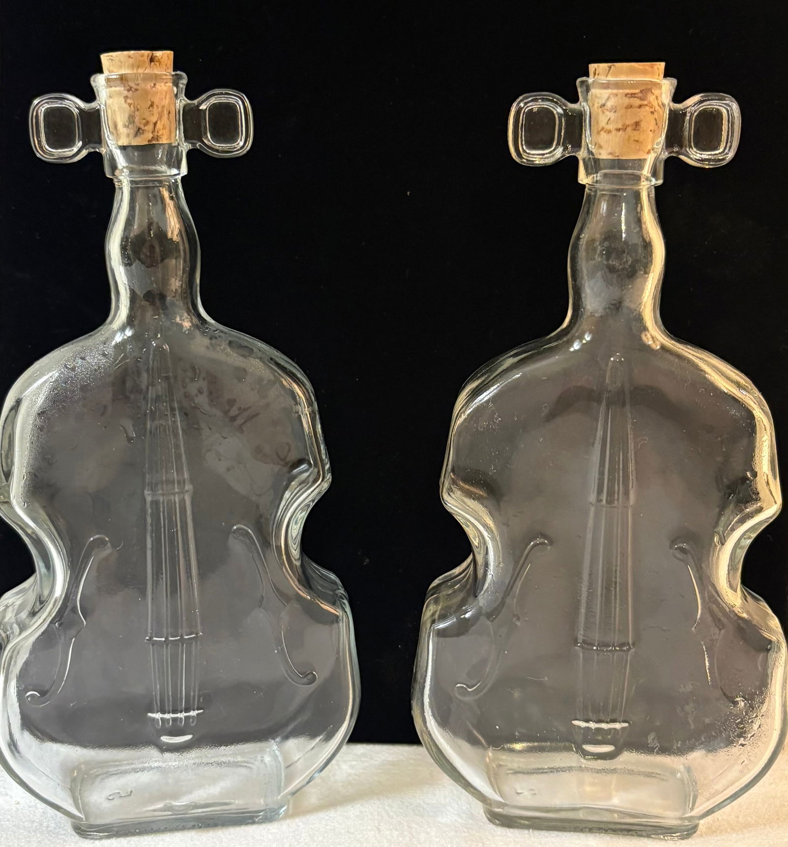 Vintage Pair of Clear Glass Violin/Cello Shaped Decanters w/Cork Stoppers (1 of 2)