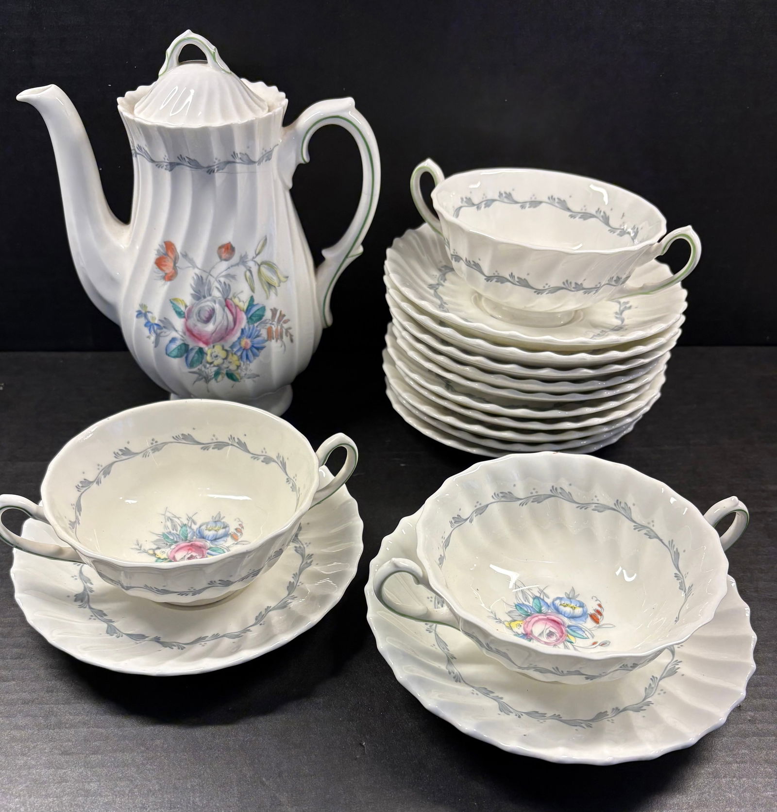 17-Piece Royal Doulton Coffee Pot, Cups, & Saucers - The Chelsea Rose Pattern (1 of 6)