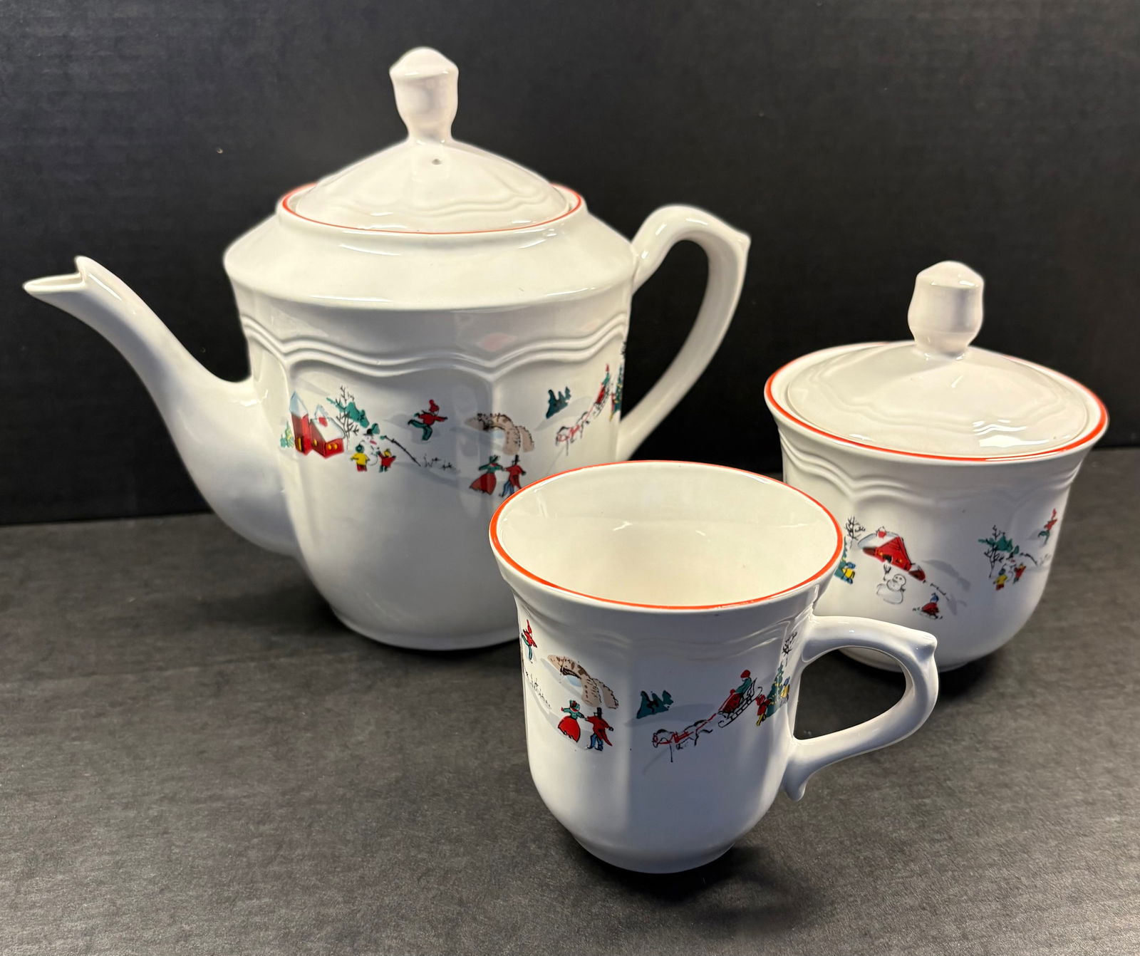 Vintage 5-piece Farberware "White Christmas" (#391) collection - Teapot, Sugar Bowl, & Cup (1 of 5)
