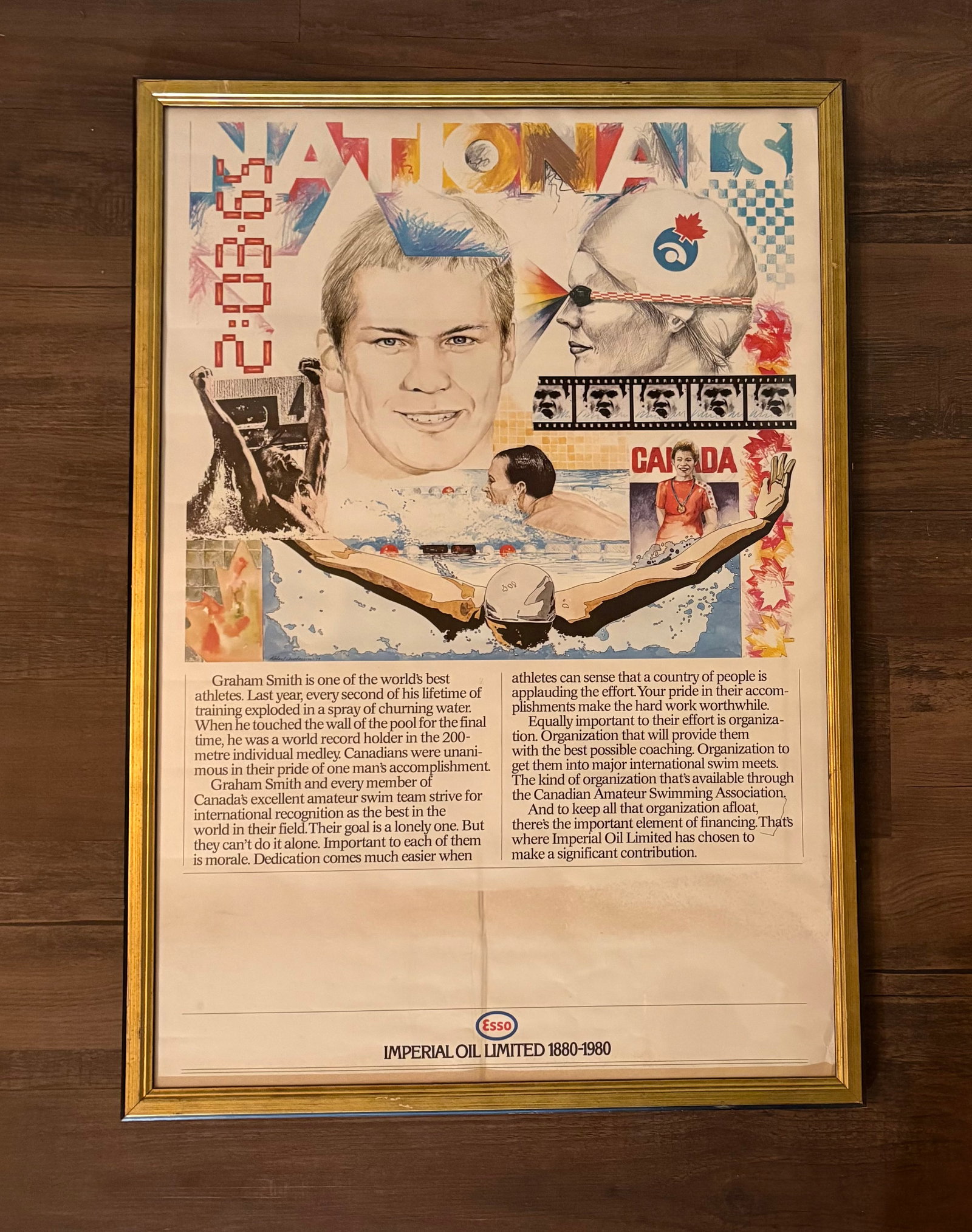 Vtg (1980) Olympian/Canadian Graham Smith Commemorative Framed Poster - Imperial Oil Limited (ESSO) (1 of 3)